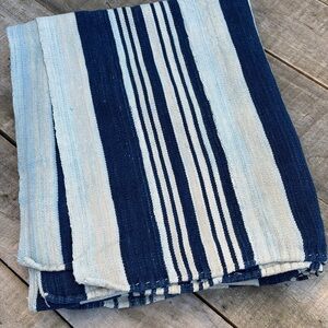 Vintage African Indigo Denim Stripes Mudcloth 58” L x 46” W Textile | No. 137
